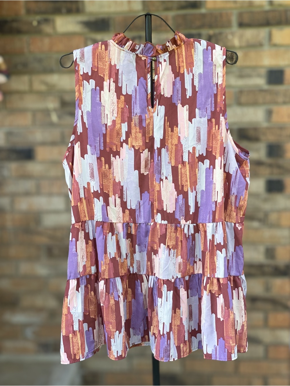 Entro 1X Abstract Print Tiered Sleeveless Mini Dress Ruffle Neck
